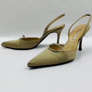 Oscar de la Renta Taupe Rhinestone Sling Back